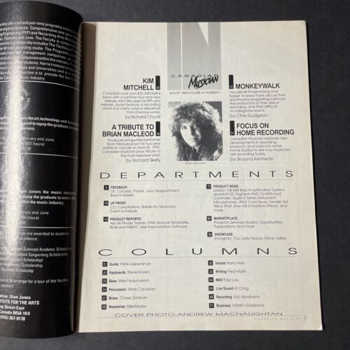 Canadian Musician Magazine August 1992 Kim Mitchell, Brian McLeod, Monkeywalk - Picture 4 of 8