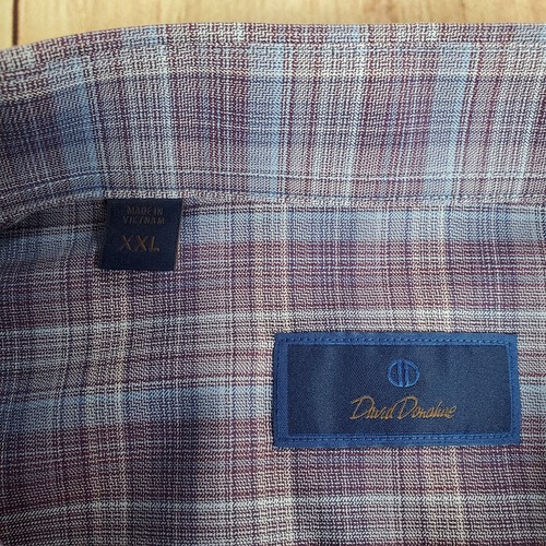 David Donahue Shirt Mens XXL Purple Blue Plaid Long Sleeve Button Cotton Lyocell - Picture 9 of 10