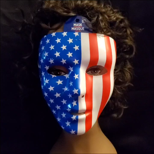 USA Flag Plastic Mask Costume Party ONE SIZE - Red White Blue Patriotic Mask - Video 1 of 1