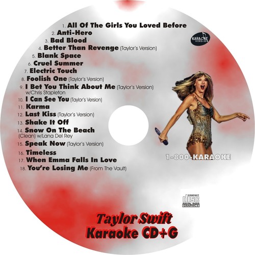 CUSTOM KARAOKE TAYLOR SWIFT 18 GREAT SONG cdg CD+G HARD-TO-FIND TAYLOR'S VERSION