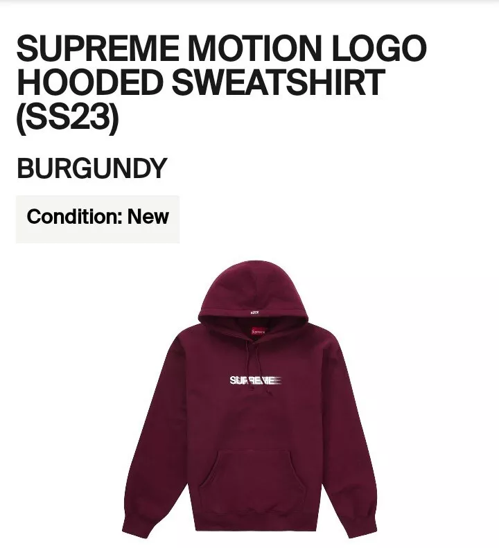 Size L - Supreme Motion Logo Hoodie (SS23)(Burgundy)