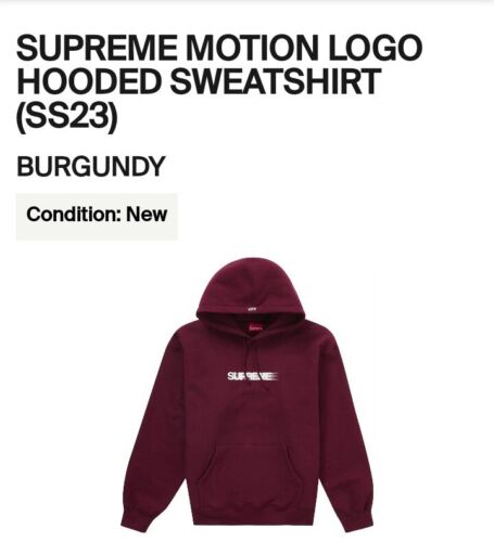 Supreme Motion Logo Hoodie SS23 Size Large Burgundy