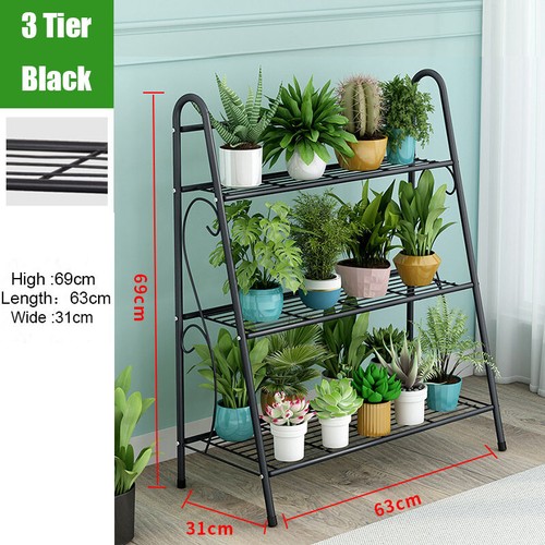 3 Tier Metal Plant Flower Stand Pot Open Display Shelf Outdoor Indoor Tall Rack - Picture 11 of 12