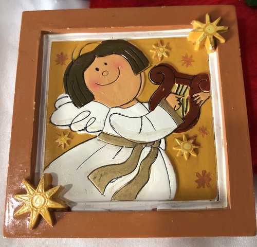 Cute Set 4 Ceramic Tile Coasters Painted 3D Star Embellished Colorful Christmas - Picture 2 of 10