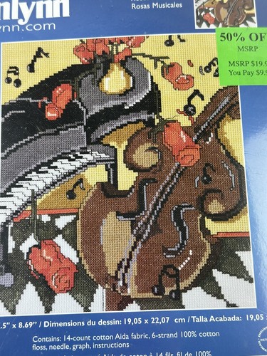 NEW Janlynn Counted Cross Stitch Kit Musical Instruments Flowers 7 1/2" x 8 5/8" - Picture 3 of 5