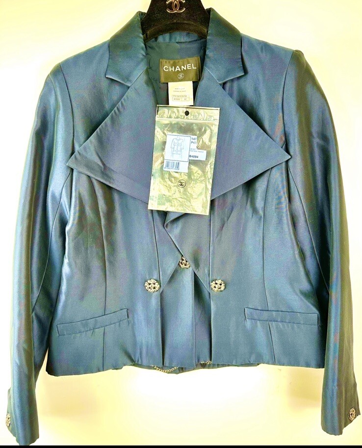 5K New Chanel 2014 Navy Blue Tweed Evening Jacket 38 40 42 6 8 10 Coat Logo L M thumbnail 2