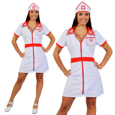 DAMEN SEXY KRANKENSCHWESTER KOSTÜM KRANKENHAUS KOSTÜM FRECHE UNIFORM OUTFIT S-XXL HEN
