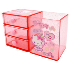 Hello Kitty Pencil Pen Stationery Makeup Tools Stand Holder Drawer Case Box