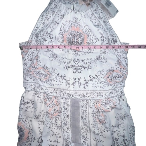 Philosophy Grey Ivory Pink Floral Sleeveless Crew Neck Mini Dress Large Lined - Picture 4 of 10