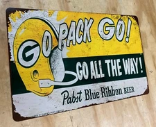 Go Pack Go Green Bay Packers Distressed Looking Aluminum Metal Sign 12" x 18"