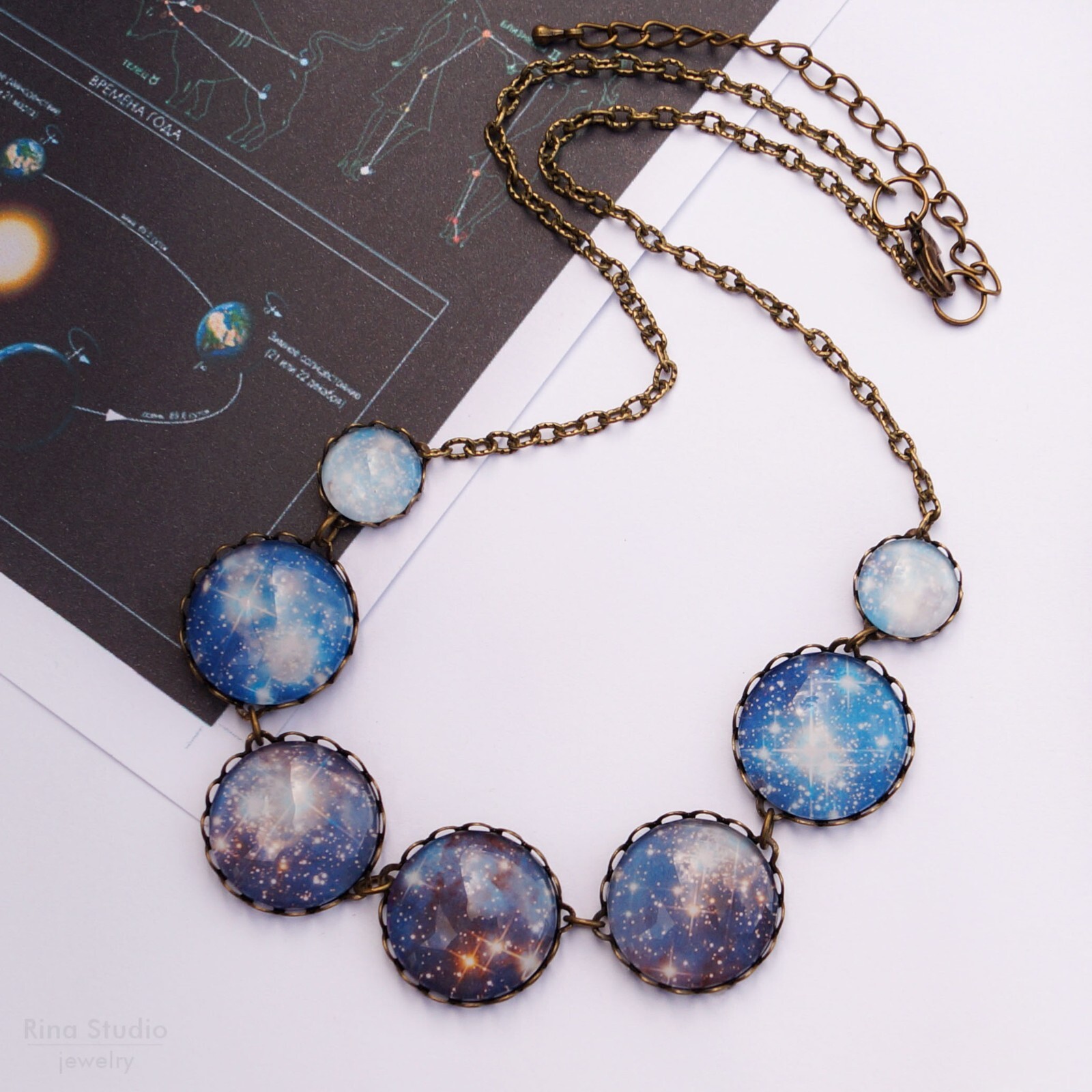 Galaxy Necklace with Star Cluster and Nebula Space Jewelry for Science Lovers-image