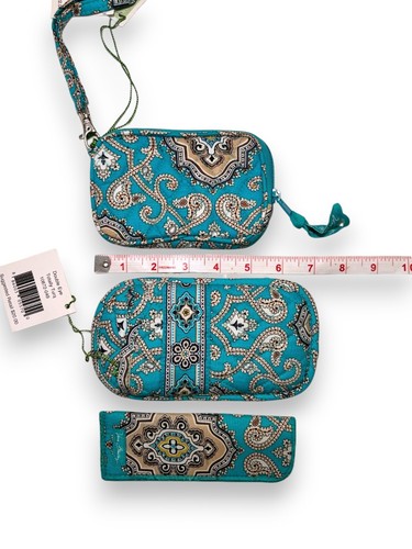 NEW Vera Bradley Totally Turq Set Pleated Tote Purse Sunglass Tech Case Travel - Picture 12 of 12