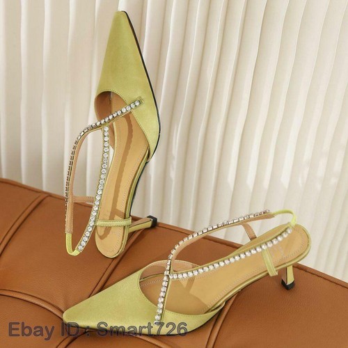 Damen-Sandalen Satin spitz zulaufend Pfennigabsatz Strass Fersenriemen Partyschuhe - Bild 4 von 13