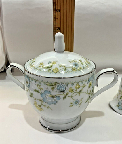 Vintage Noritake Flourish China Creamer/ Sugar Bowl with lid. Blue Floral. MCM - Picture 15 of 23