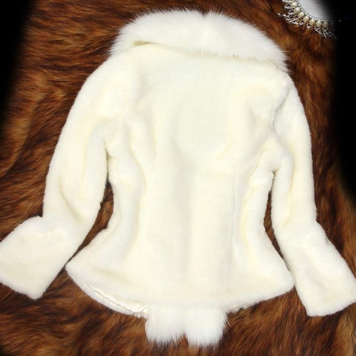Womens Faux Fur Collar Shawl Winter Warm Fluffy Short Coat Jacket Parka Outwear - Bild 14 von 31
