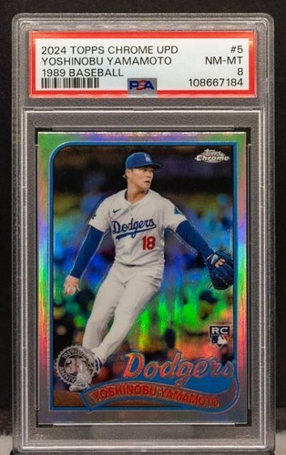 108667184 Yoshinobu Yamamoto 2024 Topps Chrome Update 1989 Design RC 5 PSA 8