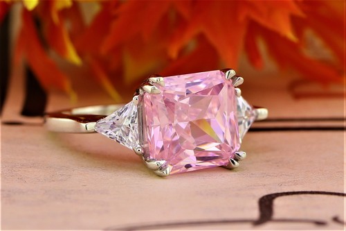 14K White Gold Plated Asscher Cut Gemstone Engagement Ring In Sterling Silver - Picture 2 of 8