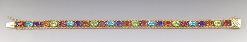 14K Gold Amethyst Blue Topaz Citrine Peridot Gemstone Bracelet - Picture 2 of 5