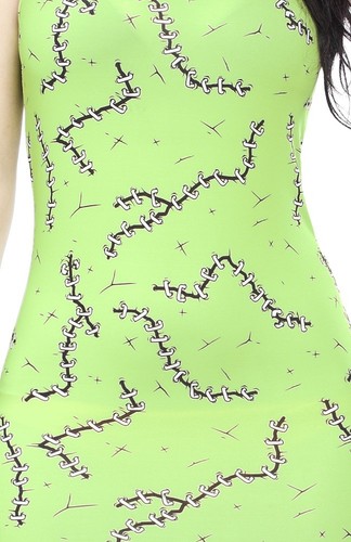 Green In Stitches Tank Dress Sourpuss Horror Monster Frankenstein LARGE L 130630 - Picture 3 of 3