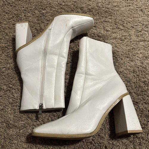 Nasty Gal Sock Boots Womens 7 White Leather Side Zip Block Heels Casual Western - Picture 2 of 6