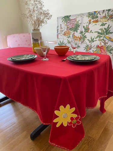 Italian Tablecloth Bordered by Domus 100%Cotton Yellow, Red 180x220cm, 140x180cm - Picture 22 of 28