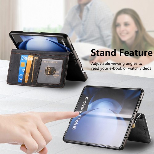 Custodia portafoglio magnetica in pelle con cerniera staccabile per Samsung Galaxy Z Fold 7/6/5/4 - Foto 3 di 63