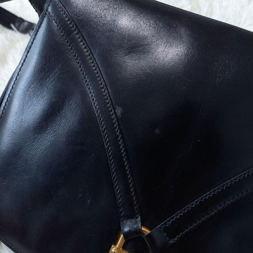 Vintage alte Celine Turn-Lock Leder Schultertasche Umhängetasche schwarz authentisch - Bild 6 von 20