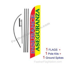 Insurance Aseguranza 15' Feather Banner Swooper Flag Kit with pole spike