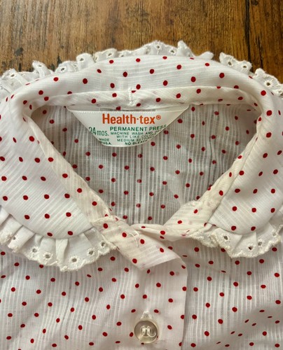 Vintage HealthTex weiße Bluse rot gepunktet Peter Pan Kragen Mädchen 24M - Bild 2 von 10