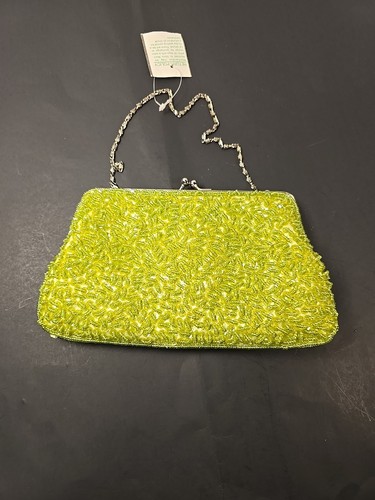 CEM Perlen Handtasche Abendtasche Abschlussball Heimkehr Hochzeit Party Cocktail Neu mit Etikett grün