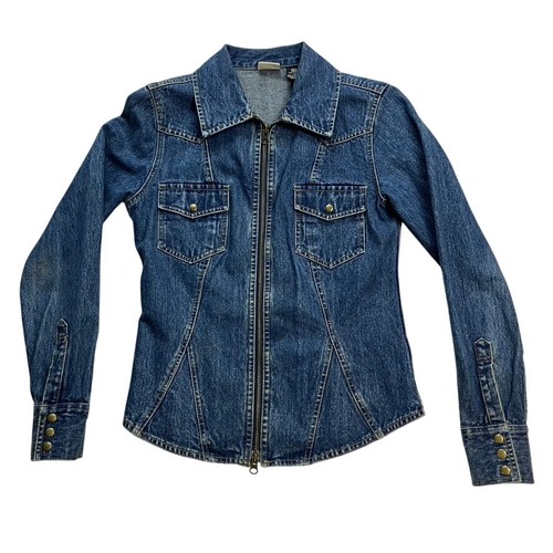Vintage Arizona Jean Company Womens Small Denim Zip Up Western Blue 100% Cotton - Picture 1 of 12
