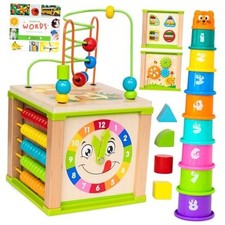 Wooden Activity Cube, Montessori Toys, Multipurpose Educational Sensory Toy