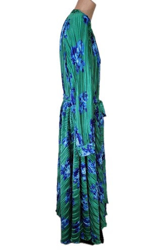 SCOOP Long Sleeve Pleated Chiffon Dress Size L Maxi Fitted Waist Green Floral B - Picture 5 of 8
