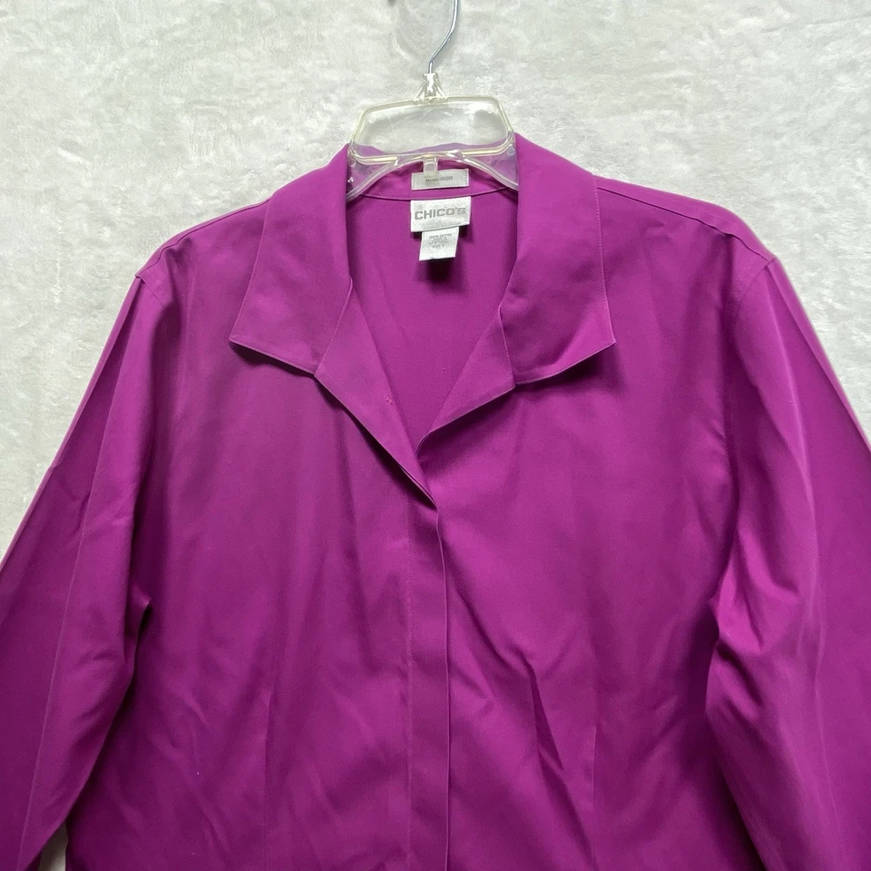 Chico's Mujer Púrpura Talla XL 3 Algodón Sin Planchar Oculto Abotonado Cuello Blazer Foto 3 de 4