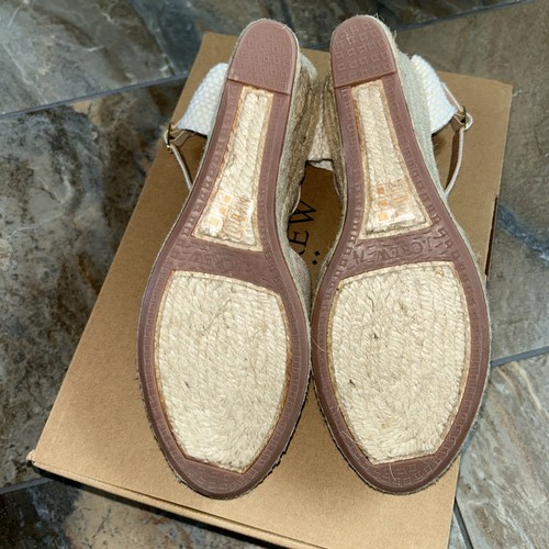J.Crew Espadrille Wedges Größe 7,5 beige gold Knöchelriemen Baumwolle Sandalen neu im Karton - Bild 5 von 6