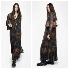 Women France Zadig&Voltaire Sexy Rayon Crepe Georgette Long Sleeves Dress XS-L