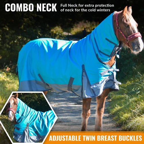 600D leichte Weidedecke Pferdedecke wasserabweisend Kombi Hals Aqua/Grau 5'3-6'9 - Bild 3 von 5