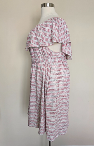 Lane Bryant Übergröße 26/28 rot grau grau Taschen Schärpe Rüschen Stretch Kleid neu ohne Etikett - Bild 4 von 17