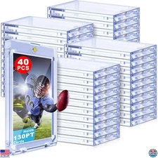 Premium 130pt Magnetic Baseball Card Holders - 40 Pack One Touch U-V Protected
