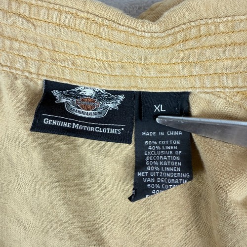 Camisa Harley Davidson Hombres XL Abotonada Estilo Militar Mezcla de Lino Motociclista Calavera - Imagen 3 de 8