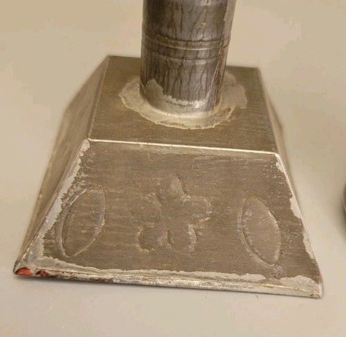  antique embossed candle holder tin primitive sit weighted bottom 1800s 4.75" T - Picture 2 of 8