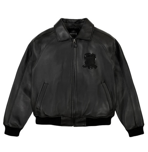 Men’s Avirex Black Genuine Cowhide Leather American Bomber Flight Style Jacket - Picture 2 of 6