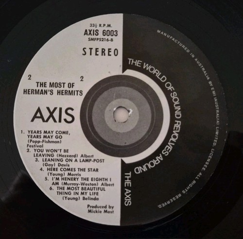 HERMAN'S HERMITS 'The Most Of Herman's Hermits' 12" Vinyl LP Record 1971 Aus - Picture 3 of 4