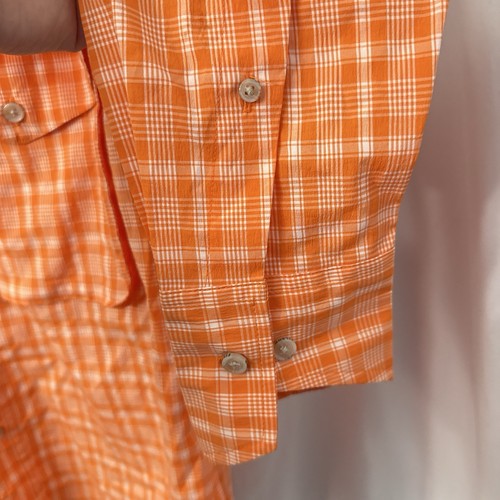 CC Filson Angler Shirt Mens Small Orange Plaid Long Sleeve Button Up Pockets - Picture 10 of 13