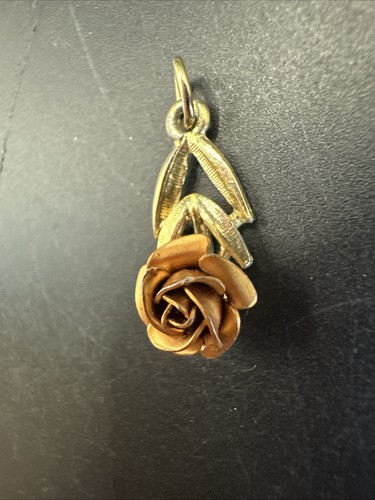 Two-Color Gold Vintage Rose Flower Pendant - Picture 3 of 10