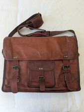 Genuine Brown Leather Messenger Computer Bag Brief Case, Large Size, Fits 17"