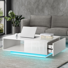 Oikiture Coffee Table High Gloss Storage Drawer and Open Shelf Home Living Ro...