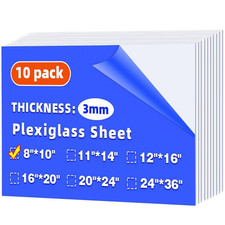 (10 Pack) 8" X 10" Plexiglass Sheets 1/8 Inch Thick (3Mm), Clear Acrylic Sheets 