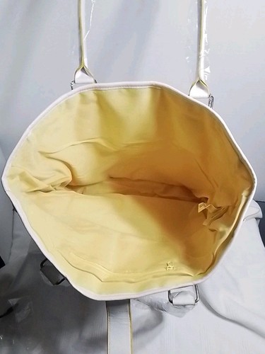Elizabeth Arden Large Tote Handbag Purse White Yellow Trim Vtg Tags - Picture 6 of 8