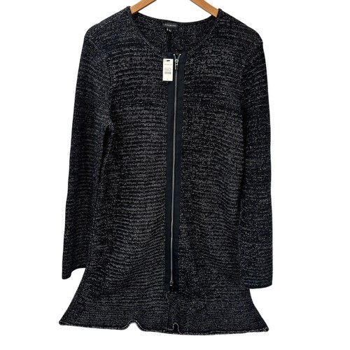 Talbots Sweater Jacket Womens Large Black Marled Knit Full Zip Long Sleeve NEW - Picture 1 of 8